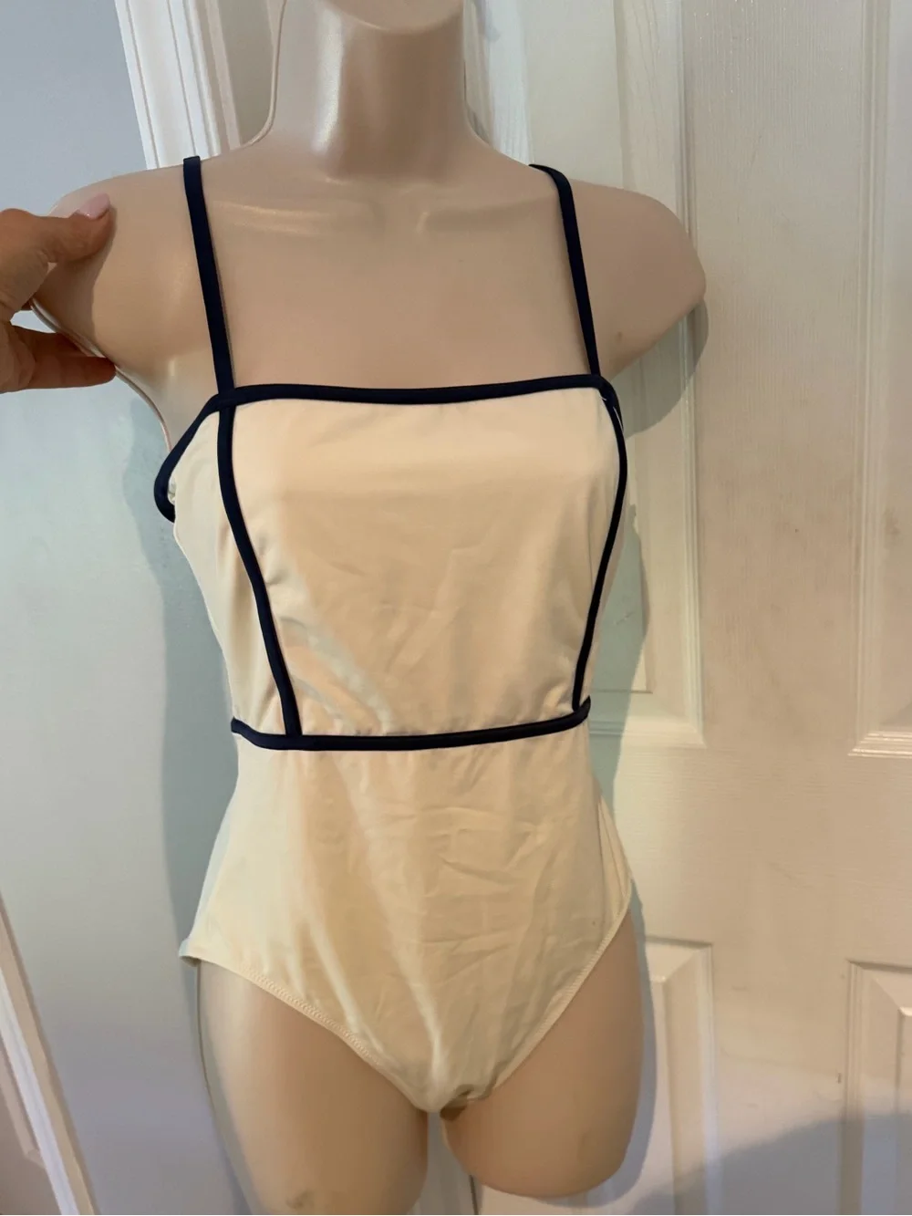 SOLID & STRIPED off-White One-Piece with black Piping - Women Medium New